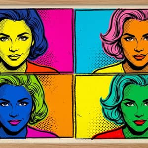 Colorful pop art portrait with bold primary colors and halftone dots, Warhol-inspired